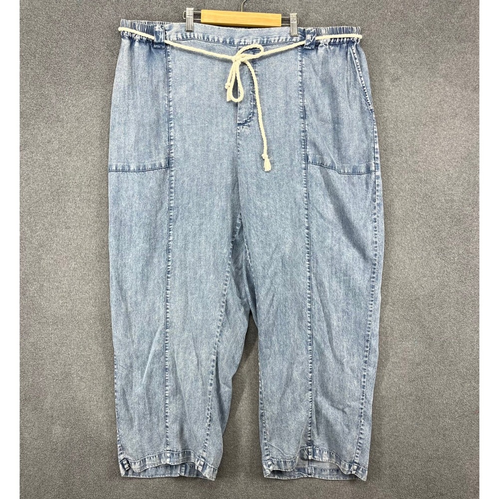 Jane + Delancey Wide Leg Pants Women 3X Blue Lyocell Rope Tie Elastic Waist Seam